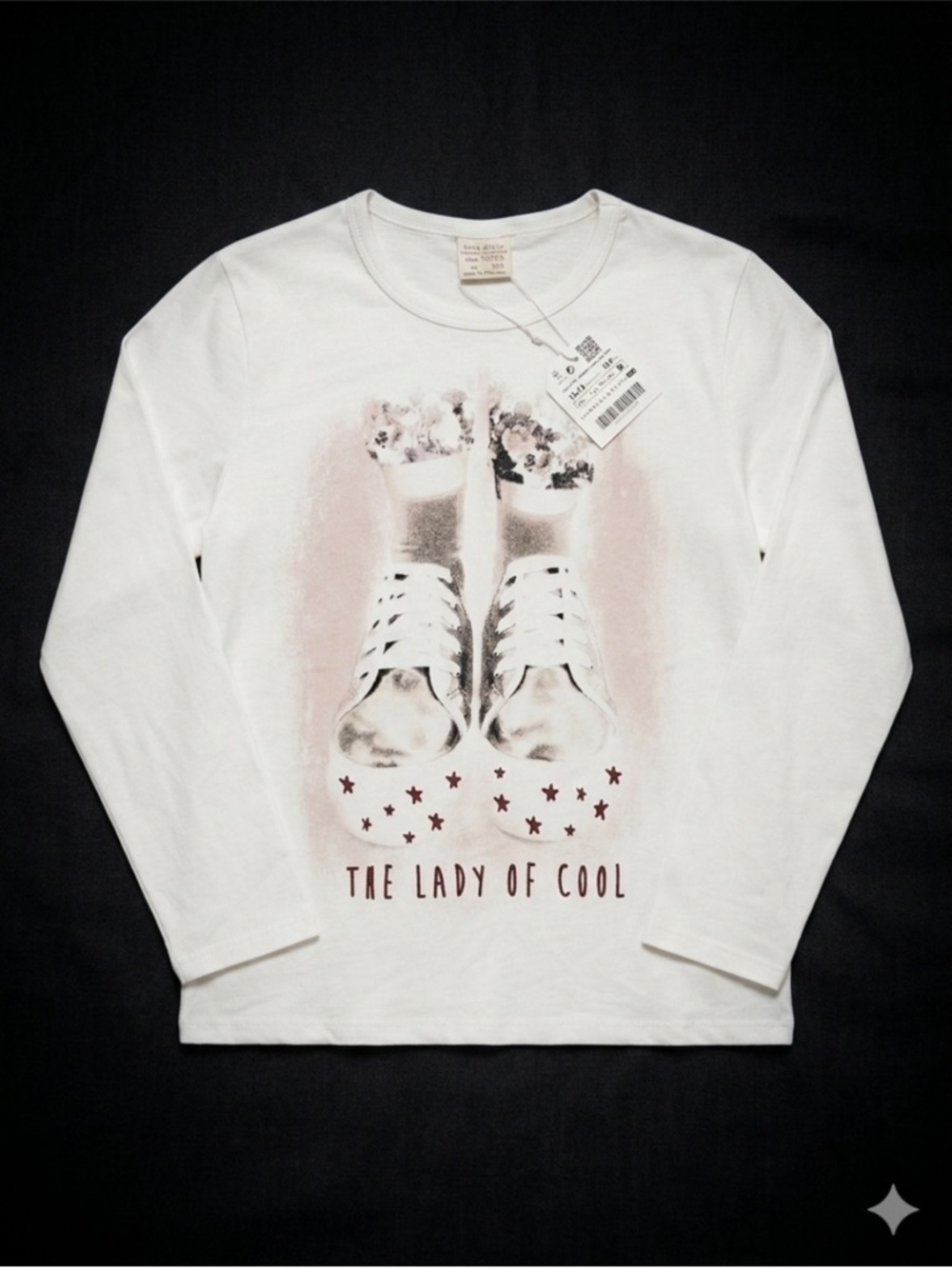 Zara White Long Sleeve Tee with Sneaker Graphic